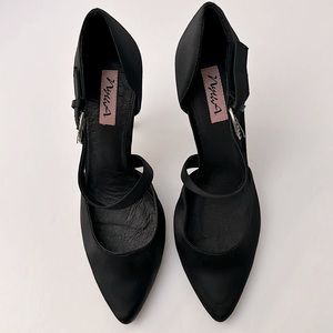 NYTHA || Black Satin Strap Stiletto Heel. Sz. 9